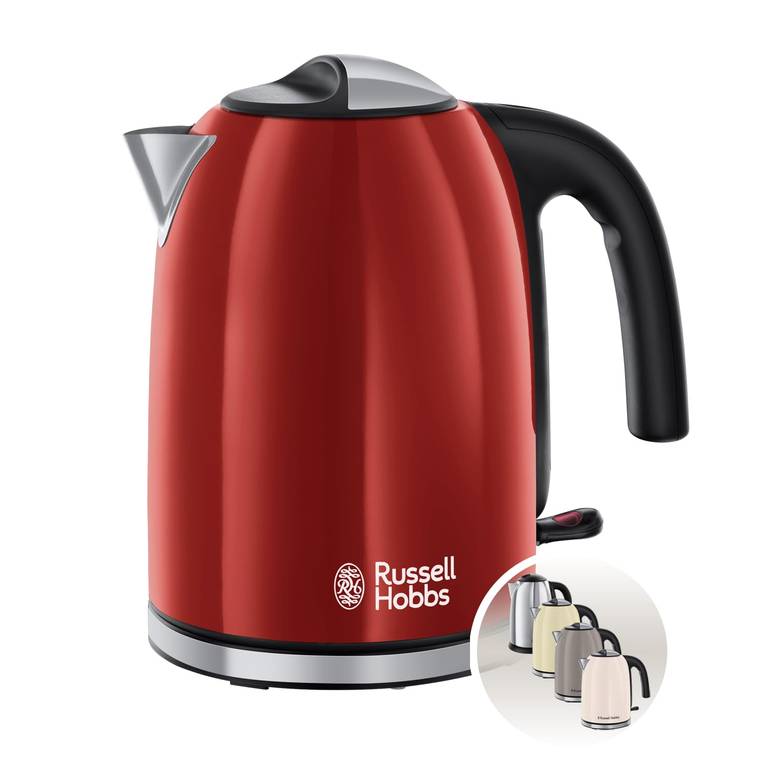 Russell Hobbs Hervidor Agua Eléctrico 1.7 l, acero inoxidable, rojo, 2400 W
