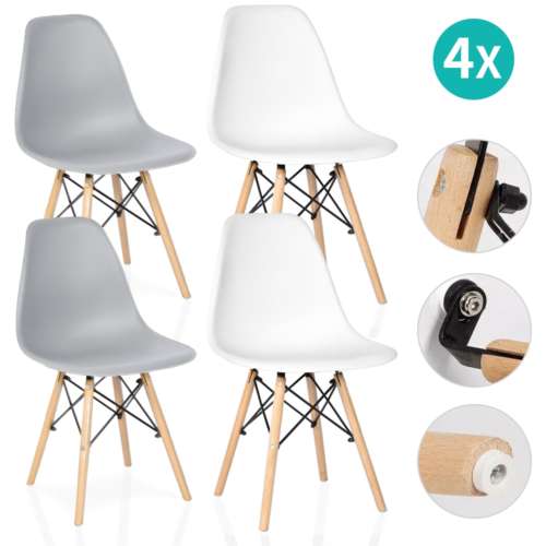 Pack de 4 sillas cocina y comedor estilo Nórdico y piernas de madera