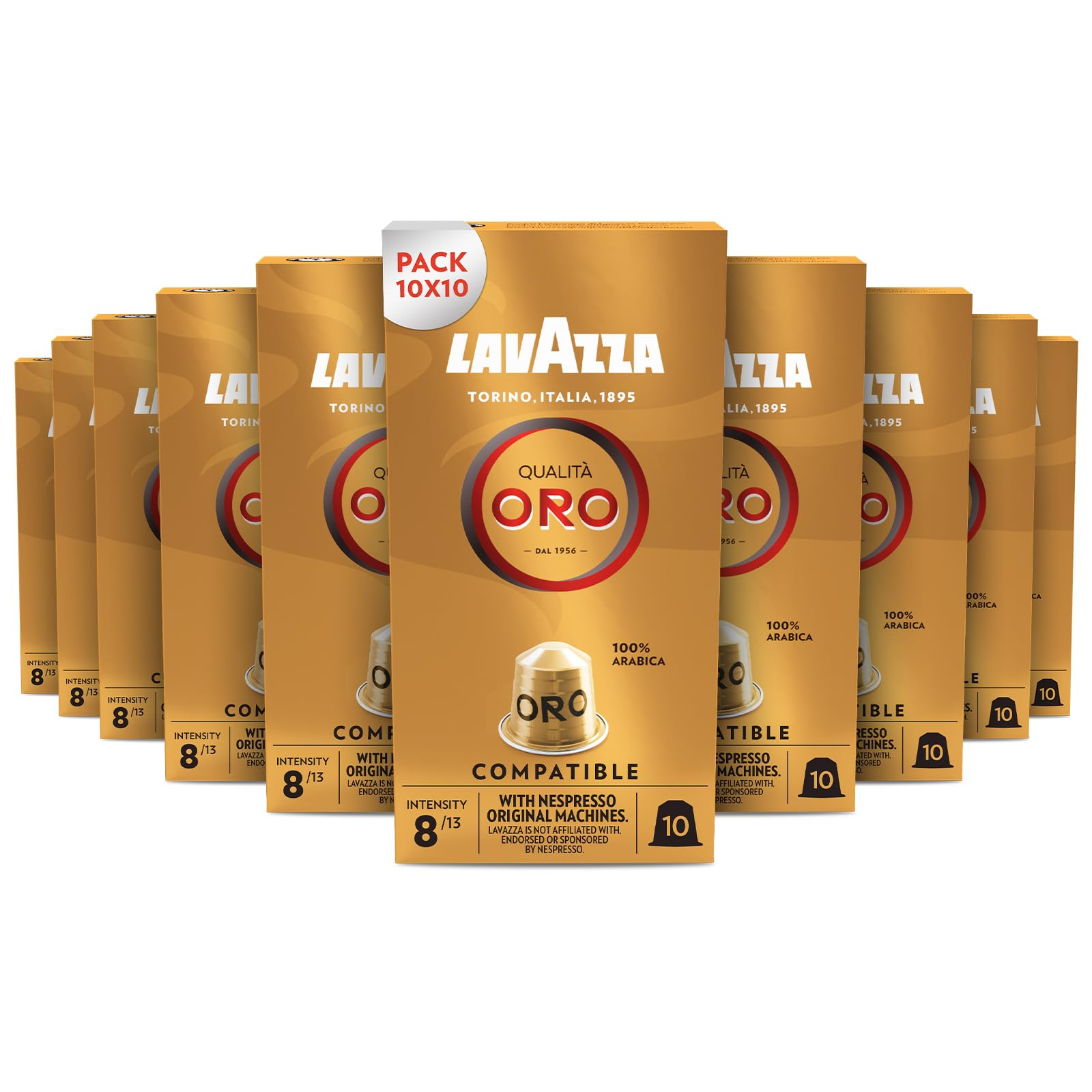 Lavazza, Qualità Oro, 100 Cápsulas de Café Compatibles con las Máquinas Nespresso* Original, con Notas Aromáticas Florales y Afrutadas,