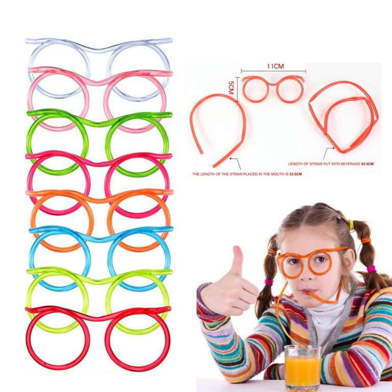 Pajitas reutilizables con forma de gafas para fiestas infantiles y reuniones divertidas