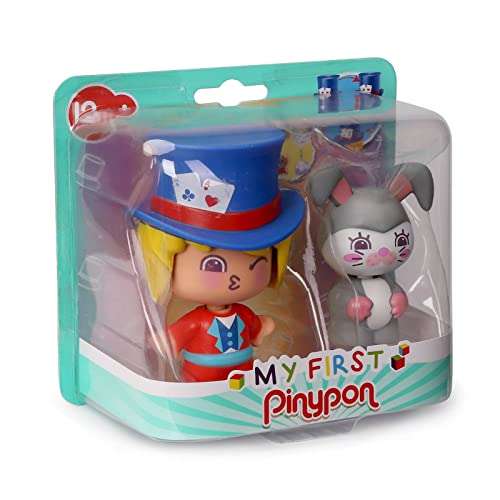 My First Pinypon - Mago y Conejito, 2 mini figuras de juguete con 3 caras diferentes y piezas de cuerpo intercambiables