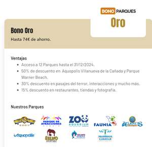 Bono Oro para Parques de Atracciones por 125€