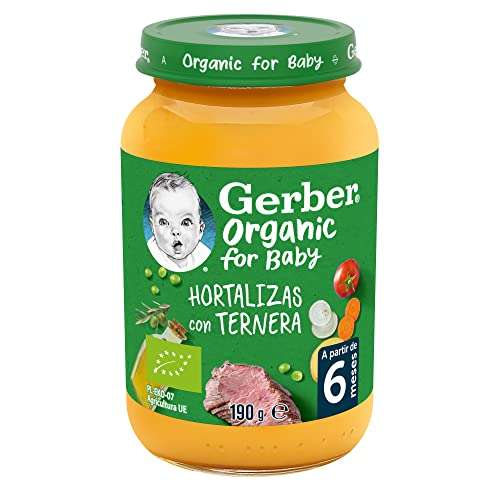 Gerber Organic Hortalizas con Ternera, a partir de 6 meses, 6x190 g, Sin Sal