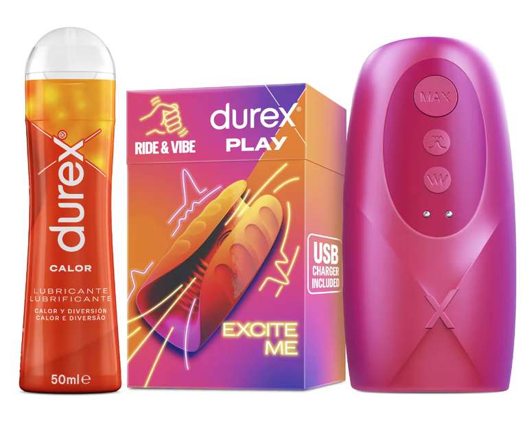 Durex - Masturbador de Pene, Vibrante y Suave, RIDE & VIBE + Lubricante Efecto Calor 50 ml