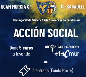 GRATIS entrada UCAM Murcia - Sabadell donando 5€ a la asociación AFACMUR con motivo del Día Internacional de Cáncer Infantil