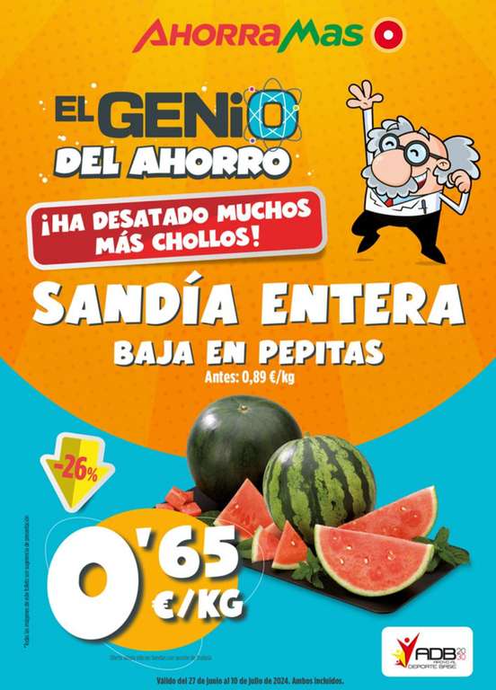Sandia Entera Negra y Rayada Ahorramás (0,65€/kg)