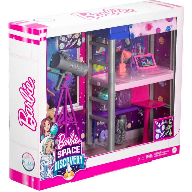 Conjunto de juego de dormitorio y muñeca Stacie Space Discovery de Barbie con perrito