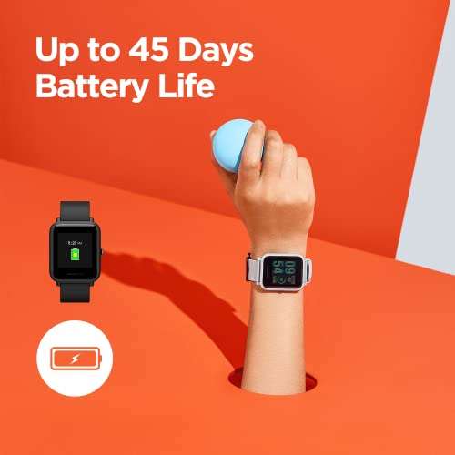 Amazfit Bip Smartwatch, frecuencia cardíaca y Seguimiento de Actividad, Monitoreo del sueño, GPS, Batería de Larga duración, Bluetooth, IP68