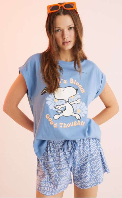 Pijama corto 100% algodón Snoopy azul [Tallas de la XS a XL]