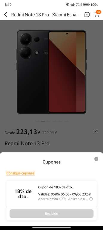 Xiaomi redmi note 13 pro (8gb 128gb). Estudiantes. (Con mi points 142€)
