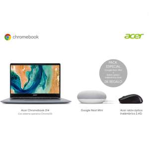Portátil Acer Chromebook + Google Nest Mini + Ratón Inalámbrico CB314-2H-K12K, MTK MT8183 con 4GB, 64GB eMMC, FHD 14"