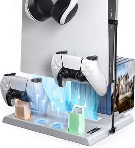 Soporte Multifuncional PS5 con Ventilador, Cargador y 15 Ranuras - Blanco o Negro