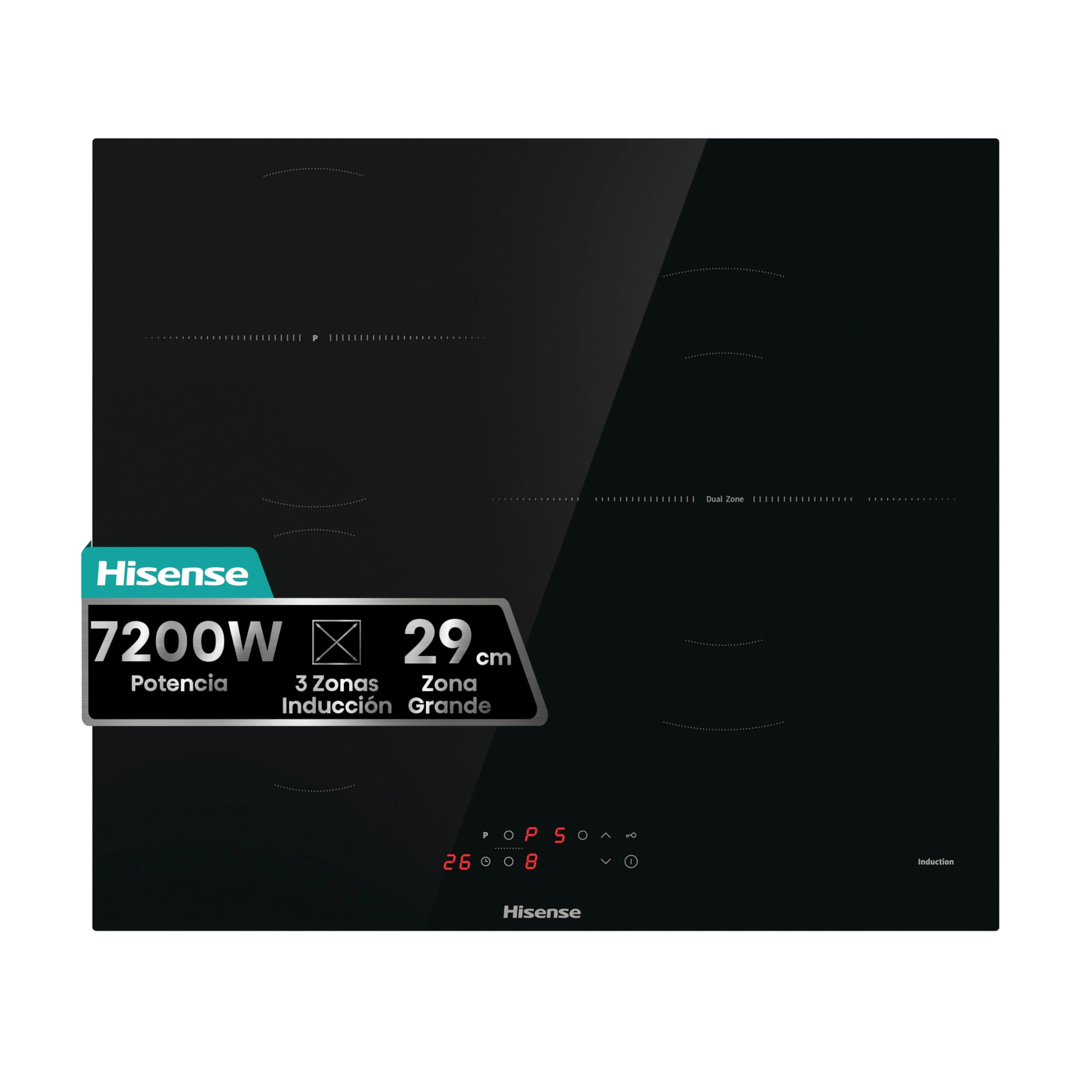 Hisense HI6311BSCE - Placa Inducción, 3 Fuegos, 7200W, Calentamiento Rápido Power Boost, Contol Táctil, Zona Expandible