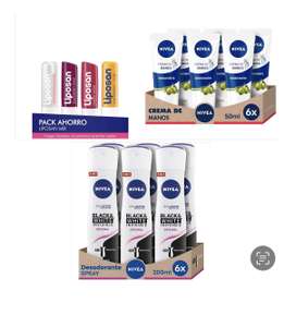 Liposan pack 4 unidades + Nivea desodorante pack 6 + Crema de manos hidratante pack 6