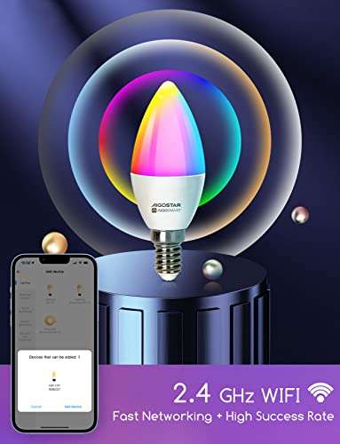 Bombilla Inteligente E14 LED Aigostar Wifi RGB compatible con Alexa y Google Home (Pack 6, 19,49€)