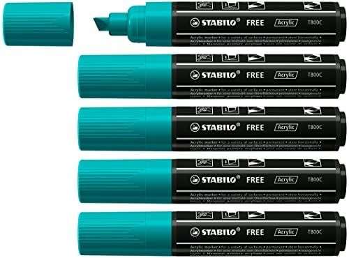 STABILO FREE Acrylic - Marcador acrílico, T800C punta biselada 4-10mm, aja de 5, verde turquesa