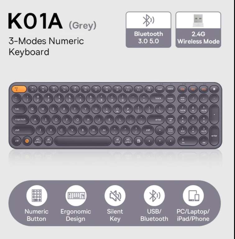 Baseus-teclado inalámbrico K01 2,4G con Bluetooth 5,0,ergonómico con tapa numérica para iPad, MacBook, tableta, ordenador portátil, PC