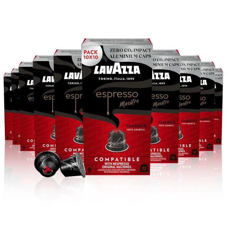 100 cápsulas Lavazza Espresso Maestro Classico, 100% Arábica, Cápsulas de Aluminio compatibles nespresso (24€ sin cupón nuevo usuario)