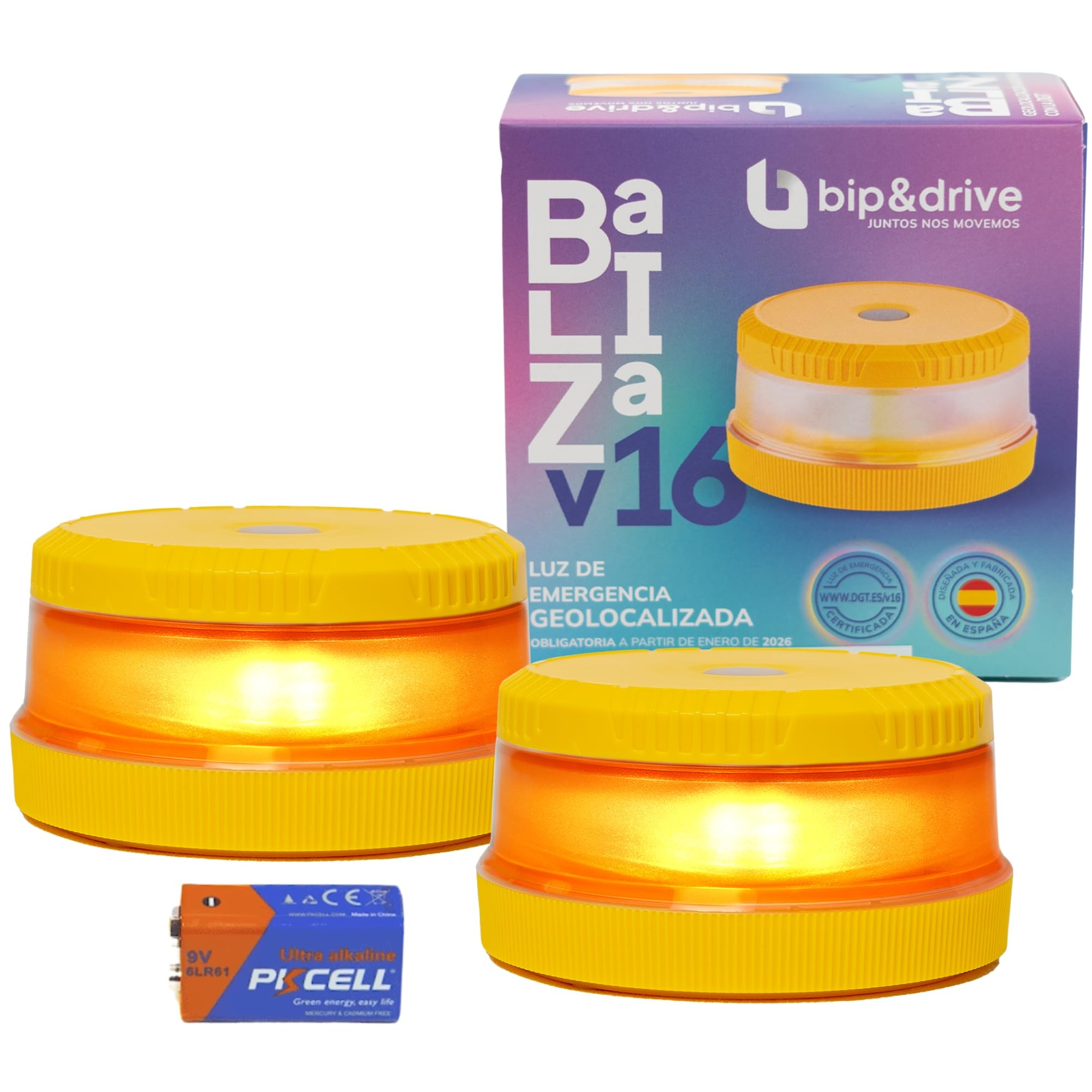 Pack 2 Baliza V16 Homologada DGT con Geolocalización Luz de Emergencia Coche LED 360° 1km Conectada DGT 3.0 (10,90€/unidad)