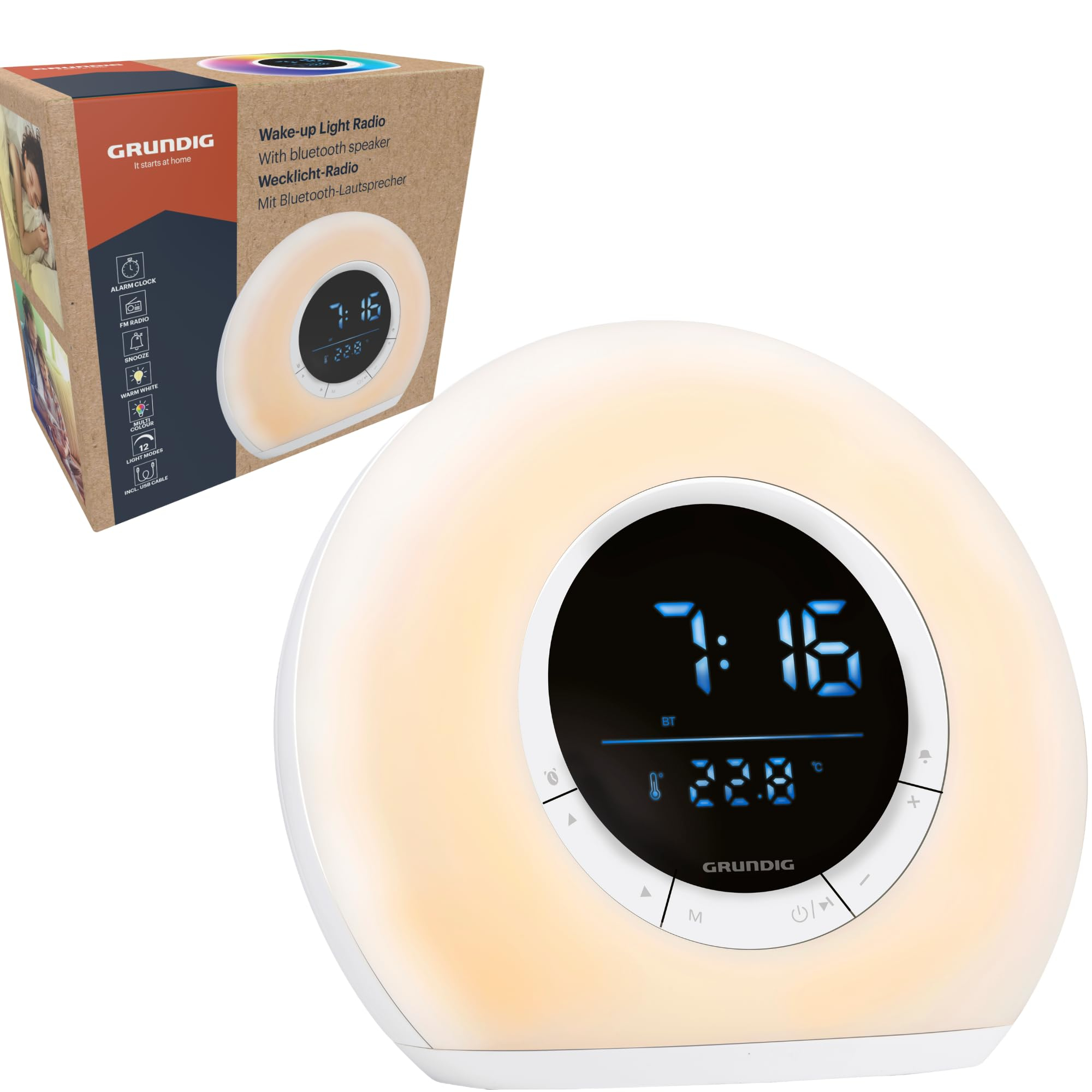 Grundig Despertador Luminoso Conectado con Radio y Bluetooth - Lámpara con Pantalla LED - Lámpara de Noche (Reaco como nuevo)