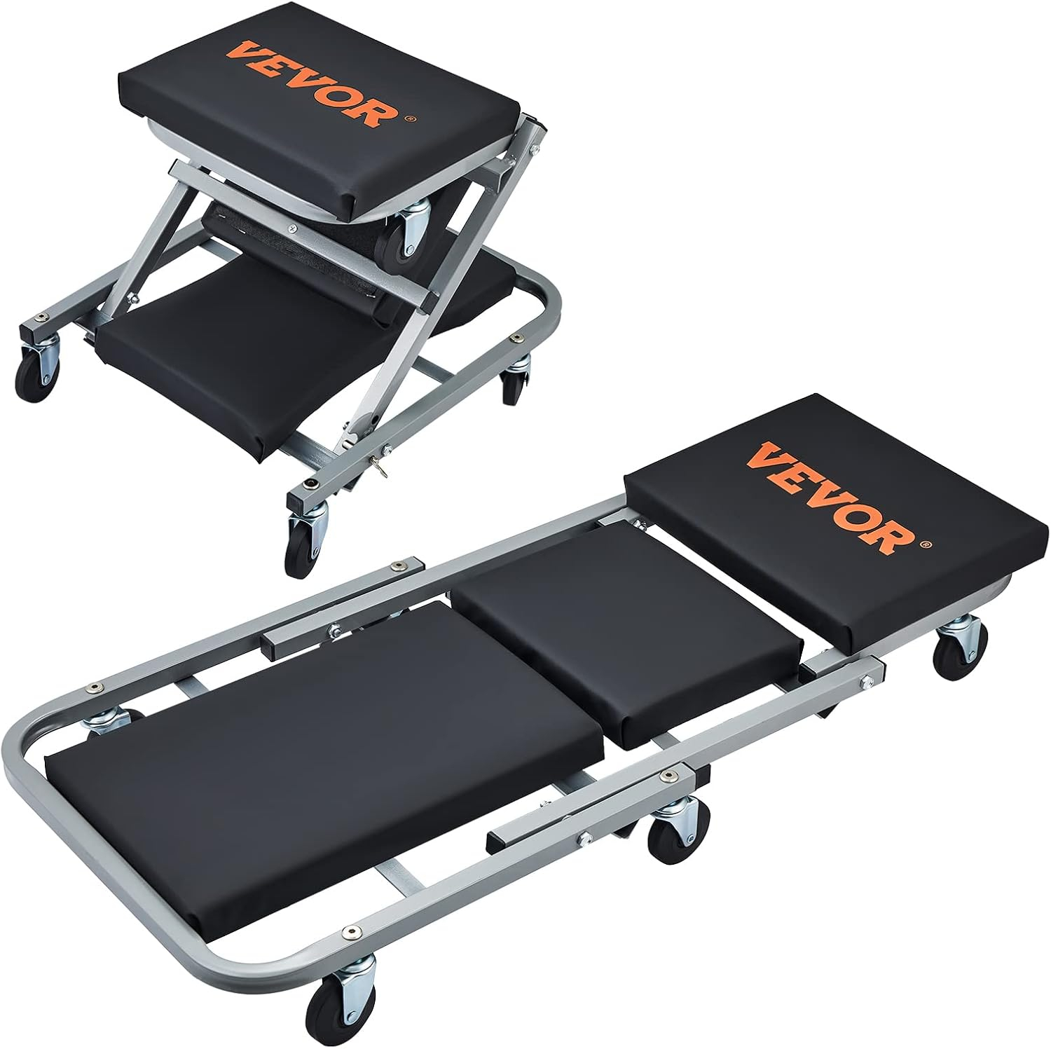 VEVOR Carro Mecánico Transformable 2 en 1 | Taburete y Camilla con 6 Ruedas | Soporta 136 kg