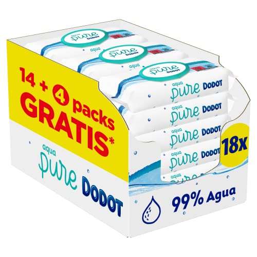18 paquetes Dodot Toallitas Aqua Pure para Bebé, 99% Agua, 864 Toallitas, 18 Paquetes