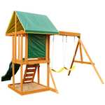 KidKraft Appleton Parque infantil exterior con tobogán y columpios, torre de escalada con arenero de madera para niños