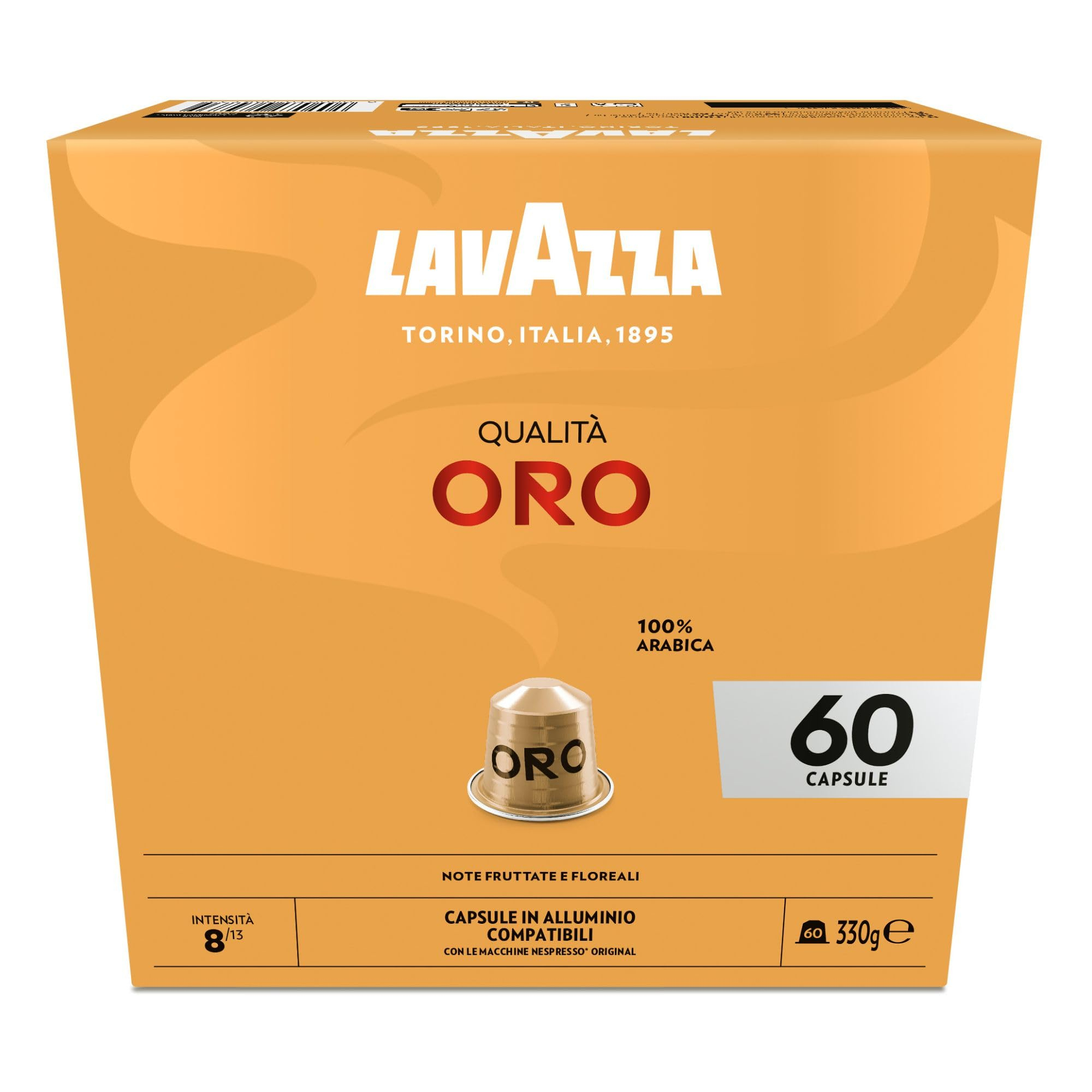 Lavazza Qualità Oro, 60 Cápsulas de Aluminio Compatibles con Máquinas Nespresso, con Notas Afrutadas y Florales, 100% Arábica