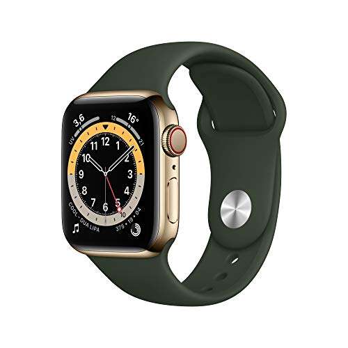 Apple Watch Series 6 (GPS + Cellular, 40 mm) Caja de Acero Inoxidable en Oro - Correa Deportiva Verde Chipre