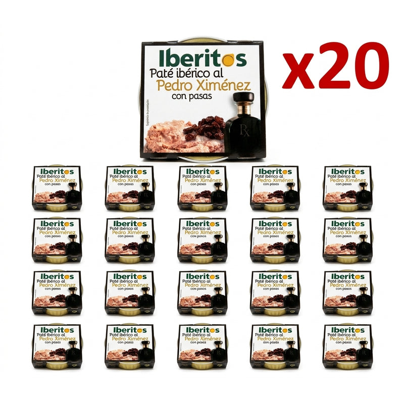 Pack: Iberitos Paté Ibérico al Pedro Ximénez con Pasas 20 x 70 g (Total 1.4 kg) (Cad: 30/11/2026)
