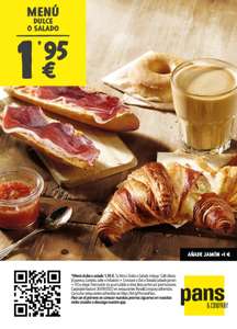En Pans&Company desayuno menú dulce o salado [ cafe + tostada,croissant o dot ] por 1.95 euros