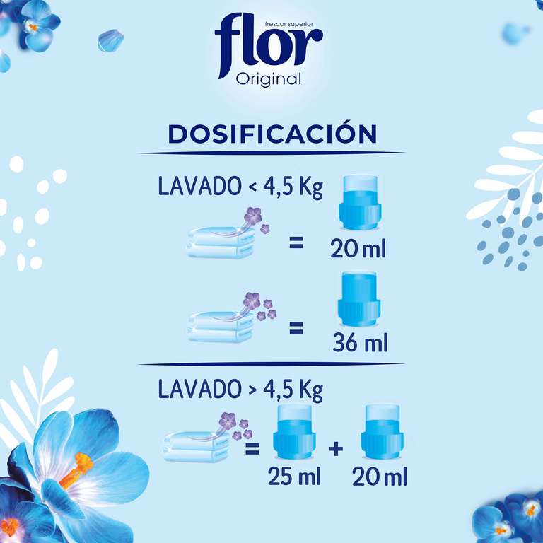 Flor Original, Suavizante Concentrado para la Ropa, 89 Lavados, 1600 ml