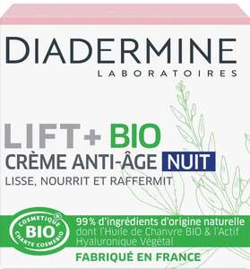 Diadermine Lift+ Crema de Noche Bio, Anti Edad, Nutre, Alisa e Hidrata con Aceite de Semilla de Cannabis Bio & Hialurón Vegetal, 50ml