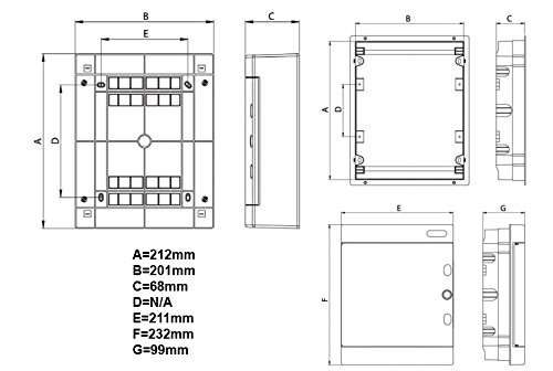 Caja de distribución resistente, puerta transparente, 8 módulos (21x20cm)