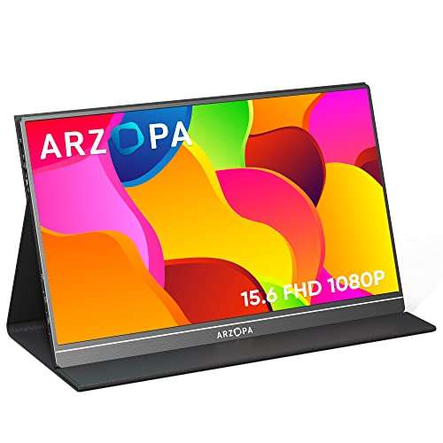 Monitor portátil ARZOPA S1 de 15,6 Pulgadas 1920x1080 Full HD, 100% SRGB IPS con HDMI/Type-C/USB-C, para portátil/PC/Mac/PS4/Xbox/teléfono