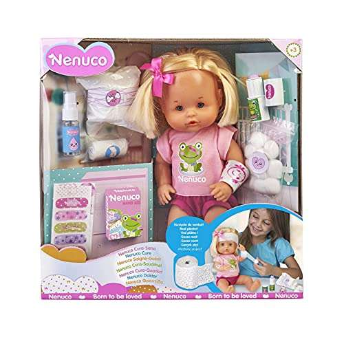 Cura Sana, muñeca para Jugar a los médicos con tu bebé, con tiritas de Colores y el Kit médico para Curar a la muñeca