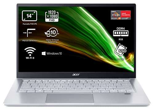 Acer Swift 3 SF314-43 - 14" FHD IPS, 5500U, 8GB+512GB SSD, AMD Radeon Graphics, W10 Home, 1,19Kg, Plata, Teclado QWERTY Español