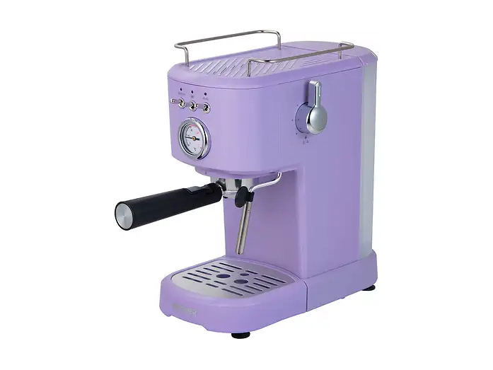 Cafetera express - BERGNER Q5455, 16 bar, 1100 W, Lila con espumador de leche