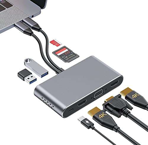 Adaptador USB-C Hub 8 en 2 USB-C con doble HDMI 4K, MacBook Pro 2020-2016 13/15/16", MacBook Air 2020-2018, USB 3.0/2.0, 100W PD