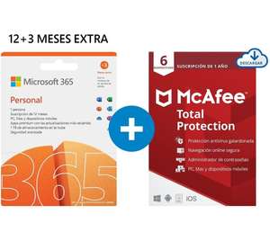 Microsoft 365 Personal | Apps Office 365 | 12+3 Meses + McAfee Total Protection 2022 | 6 Dispositivo | 12 Meses |
