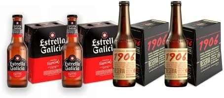 Pack de cerveza combinado - 2 packs de 1906 Reserva Especial 33cl + 2 packs de Estrella Galicia Especial 25cl - 24 botellas en total -