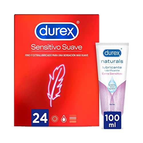 Durex Preservativos Sensitivo Suave para Mayor Sensación, 24 condones, + Durex Naturals Lubricante Extra Sensitivo, con Aloe Vera