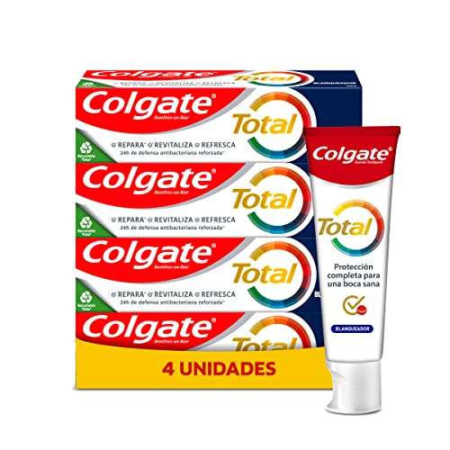 Colgate Total Blanqueador, Pasta de dientes blanqueante con Ingredientes Antibacterianos , Pack 4 Uds. x 75ml
