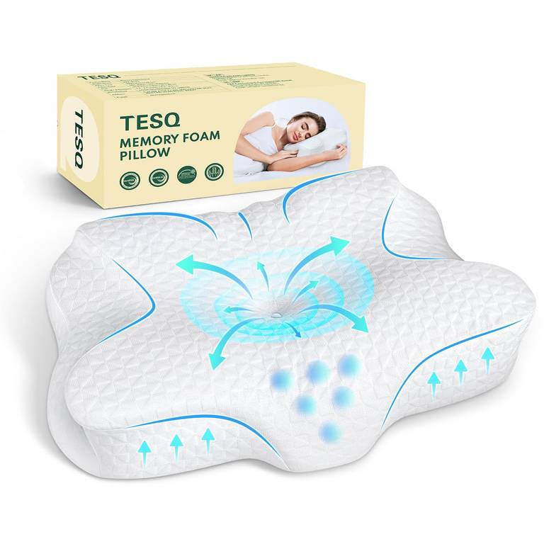 TESQ Almohada Cervical Ergonómica 2 en 1 | Espuma de Memoria, Altura Ajustable, Para Dormir de Lado