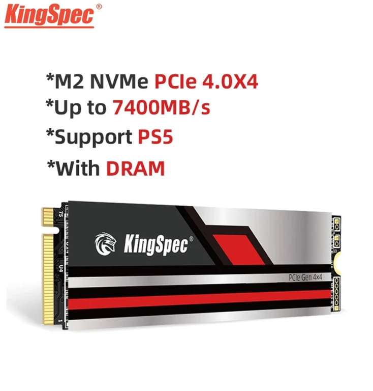 2TB KingSpec NVME- SSD para PS5, con Dram PCIe 4,0x4 Gen4 M.2 2280 NMVe con disipador