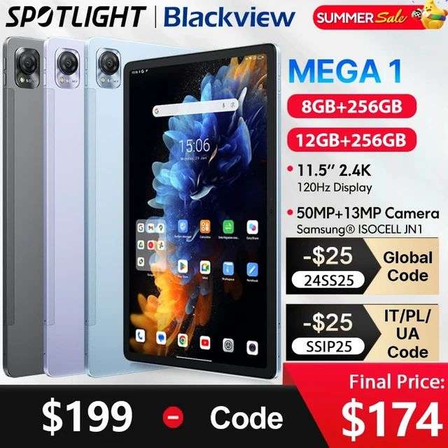 Blackview Tableta MEGA 1 de 11,5", 2,4K, 120Hz, 8GB/12GB RAM, 256GB almacenamiento, 8800mAh, cámara 50MP + 13MP carga rápida 33W
