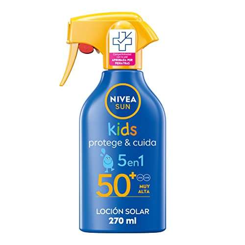 NIVEA SUN Spray Solar Kids Protege & Cuida FP50+ (1 x 270 ml), resistente al agua, protección solar muy alta para niños