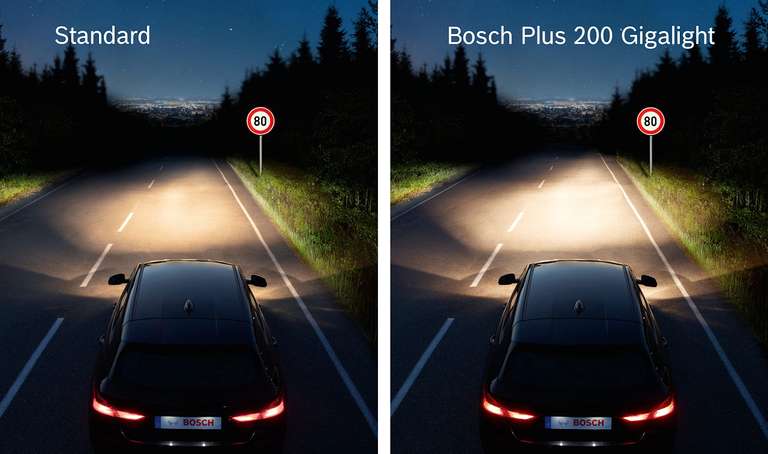 Bosch H7 Plus 200 Gigalight Lámparas para faros, 12 V 55 W PX26d, Lámparas x2