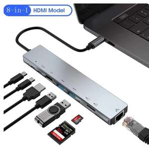 Concentrador de red USB tipo C 8 en 1, 4K Thunderbolt 3, estación de acoplamiento, adaptador para Macbook Air M1, iPad Pro, RJ45, HDMI