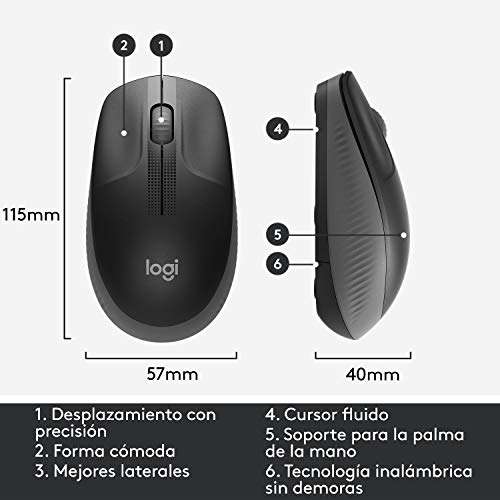 Ratón inalámbrico precisión Logitech, conexión USB y color negro